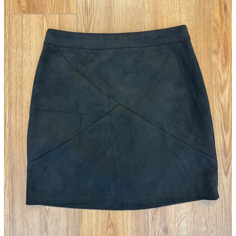 MangoPop Black Faux Suede Mini Skirt Seam Detail A-Line Size L NWT